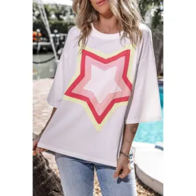 Star Round Neck Dropped Shoulder T-Shirt