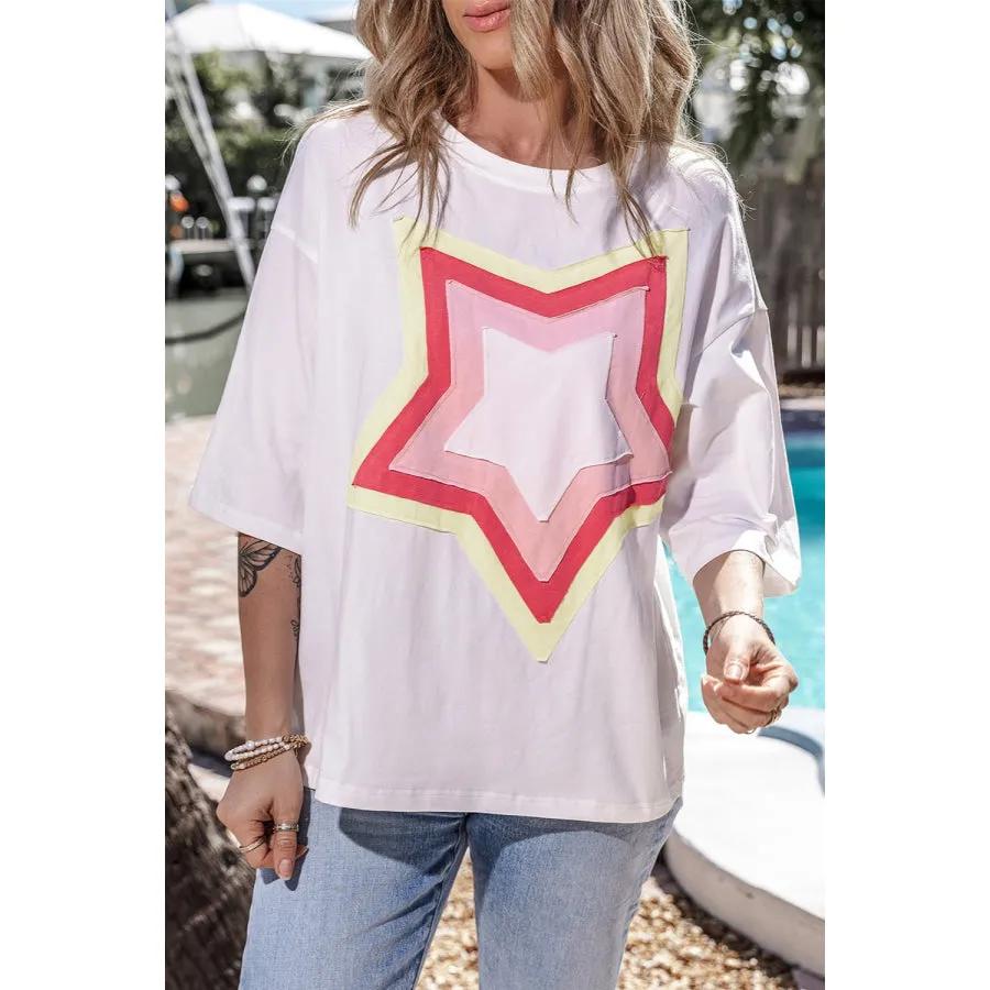 Star Round Neck Dropped Shoulder T-Shirt