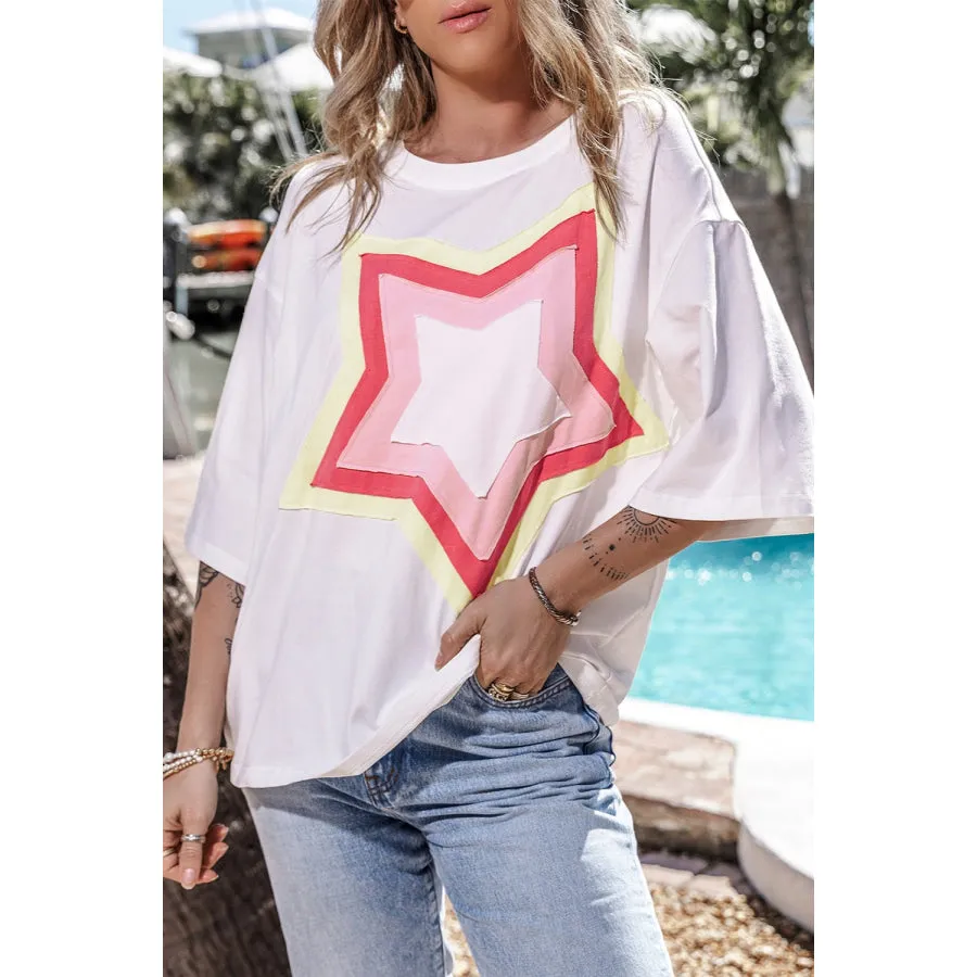 Star Round Neck Dropped Shoulder T-Shirt