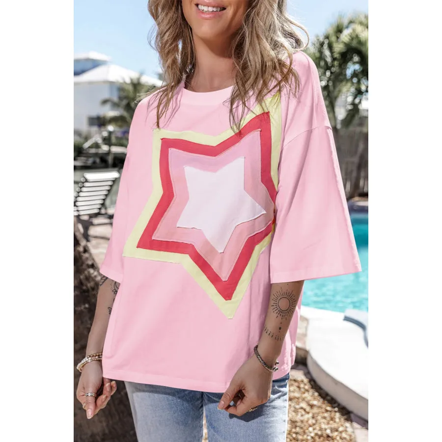 Star Round Neck Dropped Shoulder T-Shirt