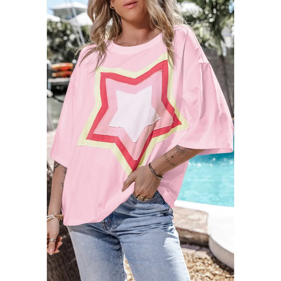 Star Round Neck Dropped Shoulder T-Shirt