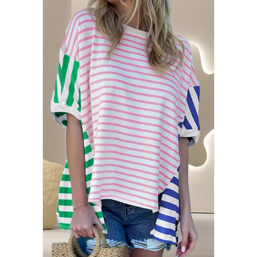 Striped Round Neck Dropped Shoulder T-Shirt