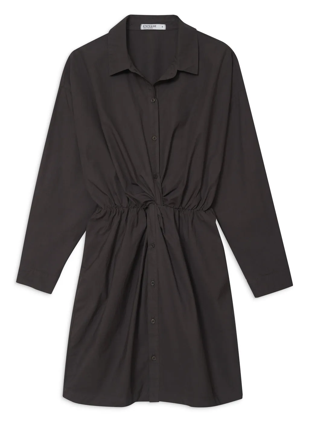 Structured Poplin Front Twist Shirt Dress in Ash