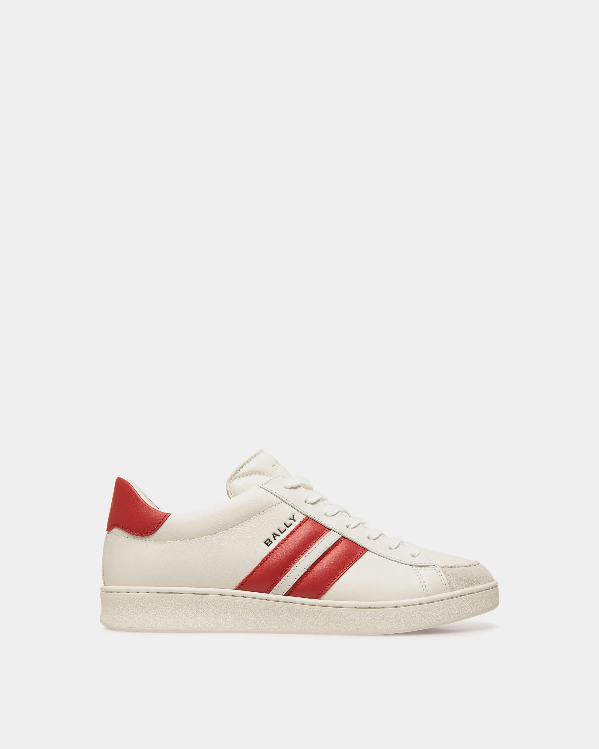 Tennis Sneaker in White and Candy Red Leather