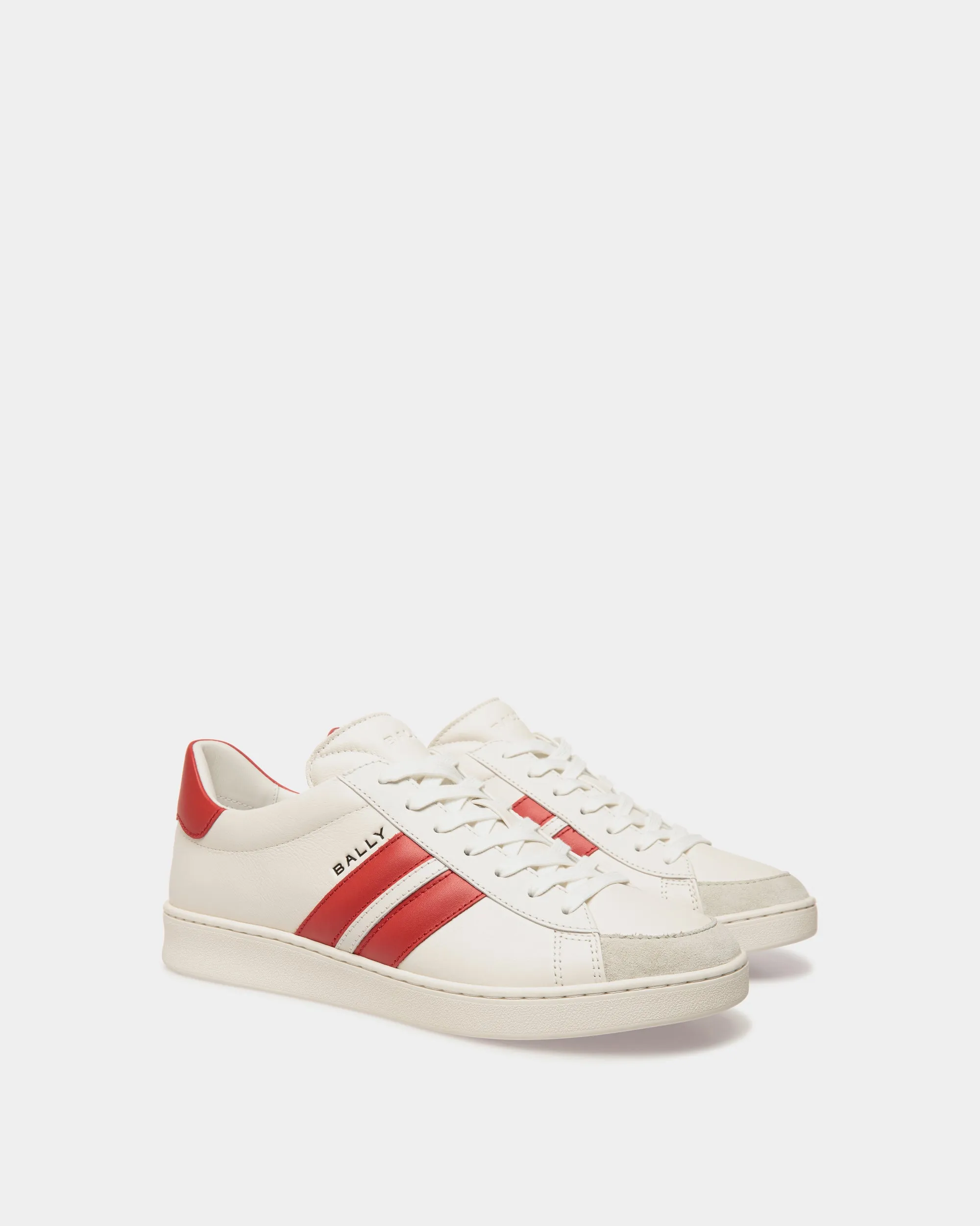 Tennis Sneaker in White and Candy Red Leather