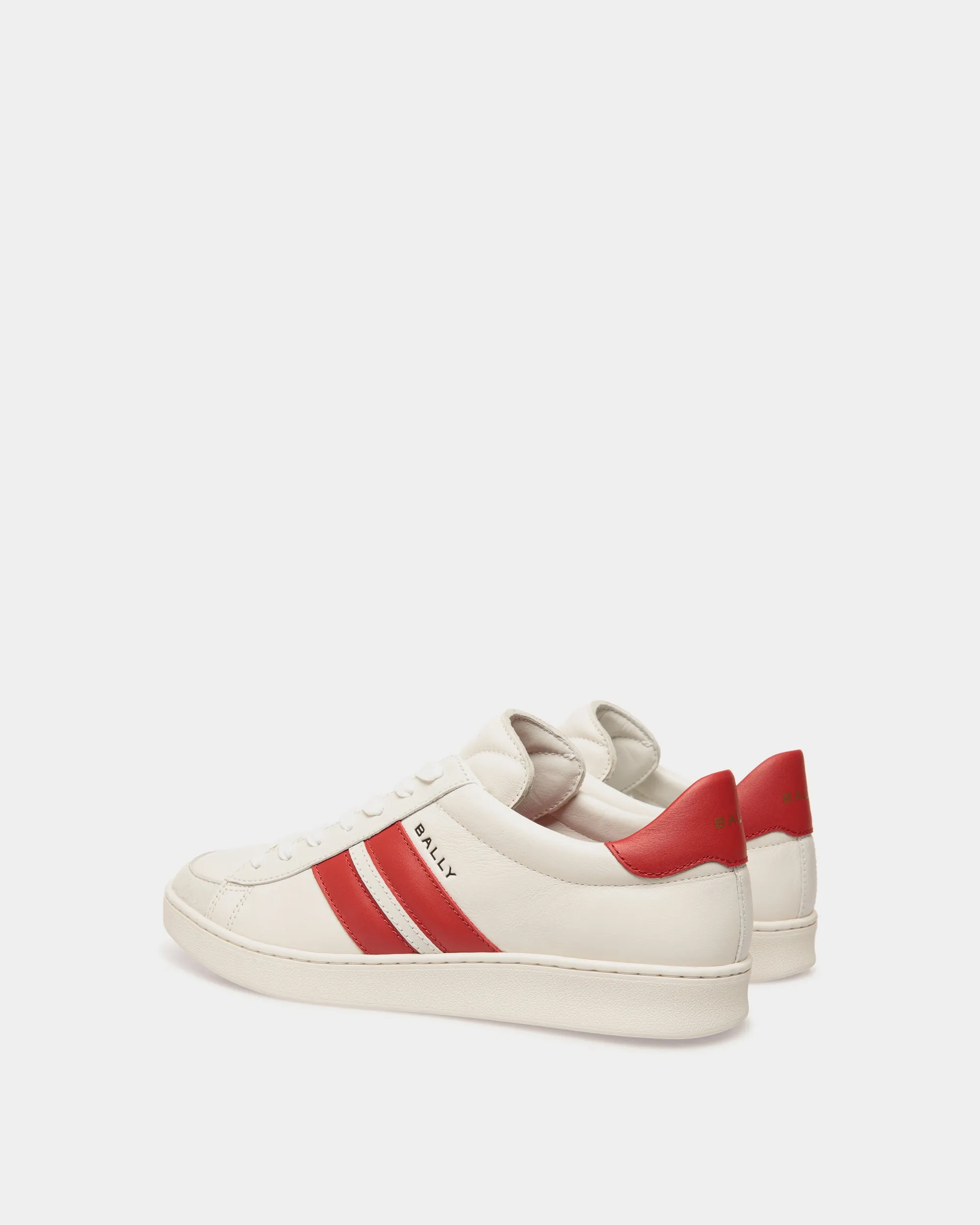 Tennis Sneaker in White and Candy Red Leather