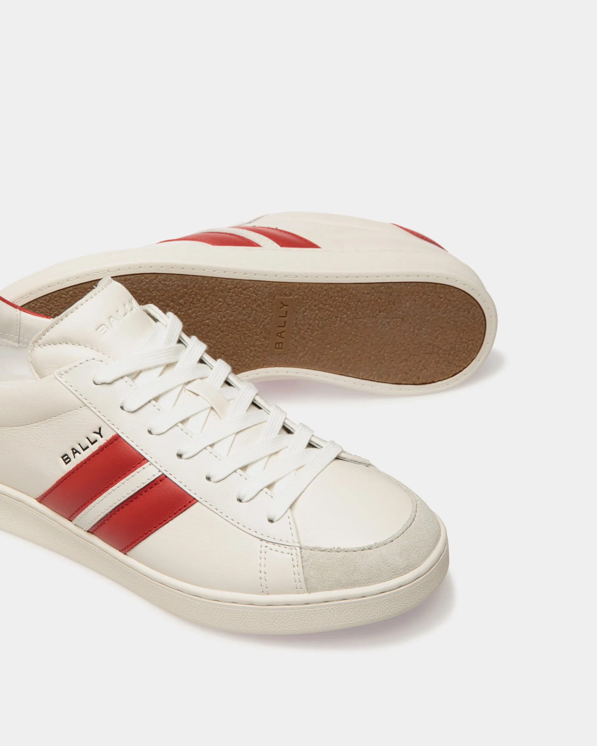 Tennis Sneaker in White and Candy Red Leather