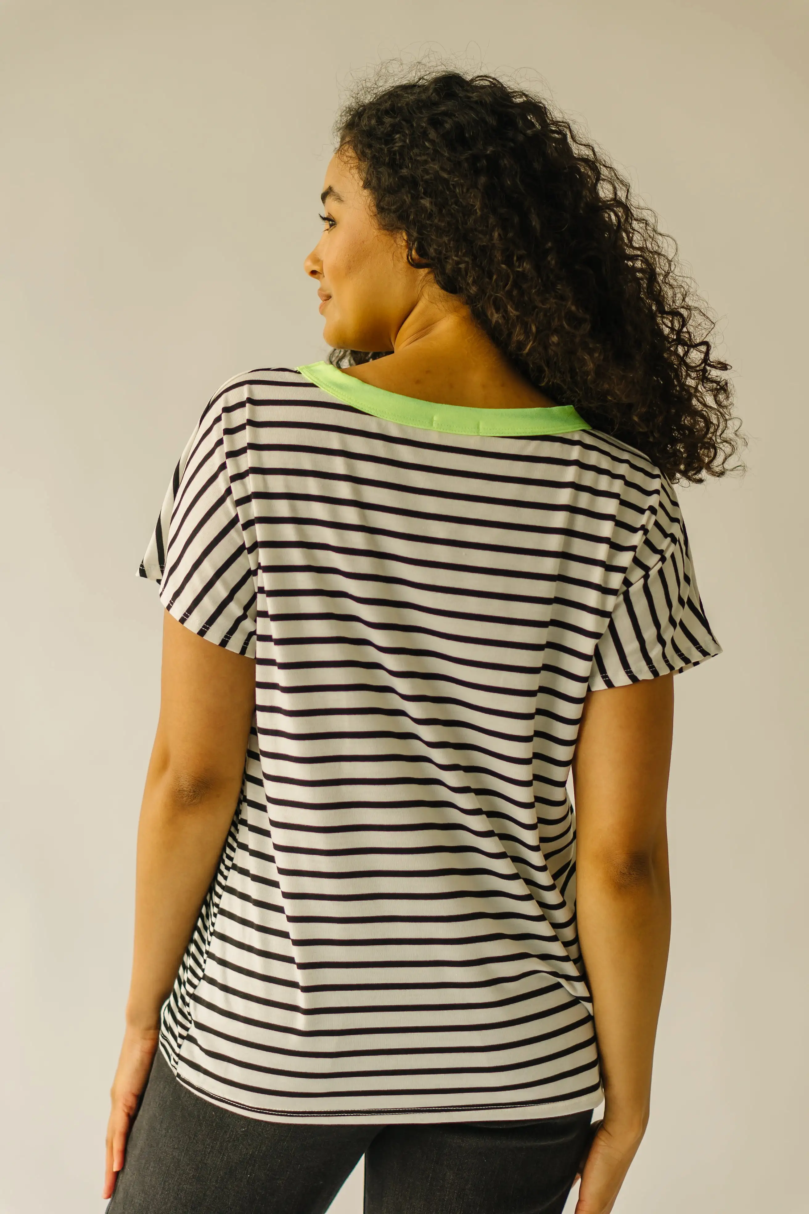 The Abney Striped Contrast Tee in Black + White