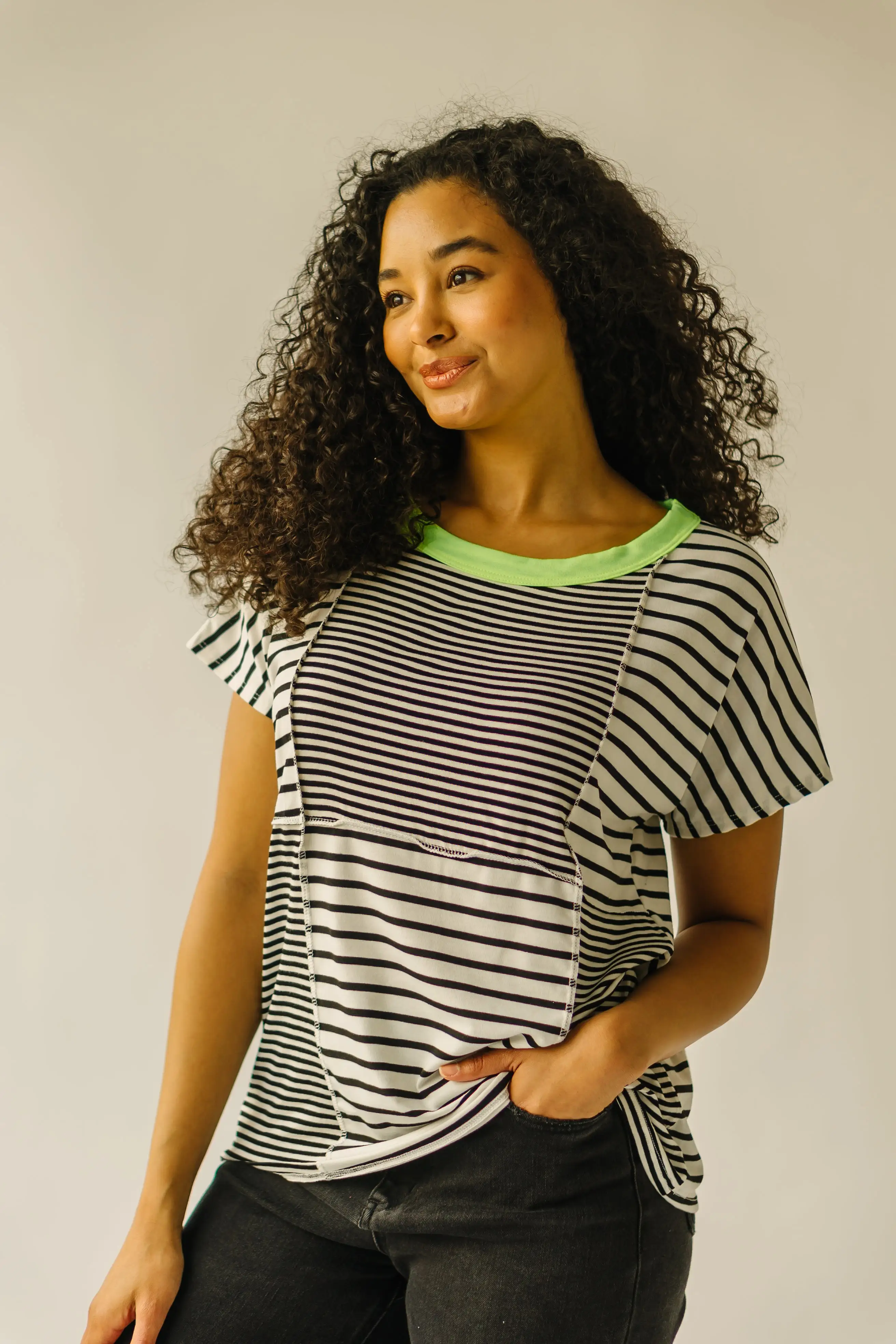 The Abney Striped Contrast Tee in Black + White