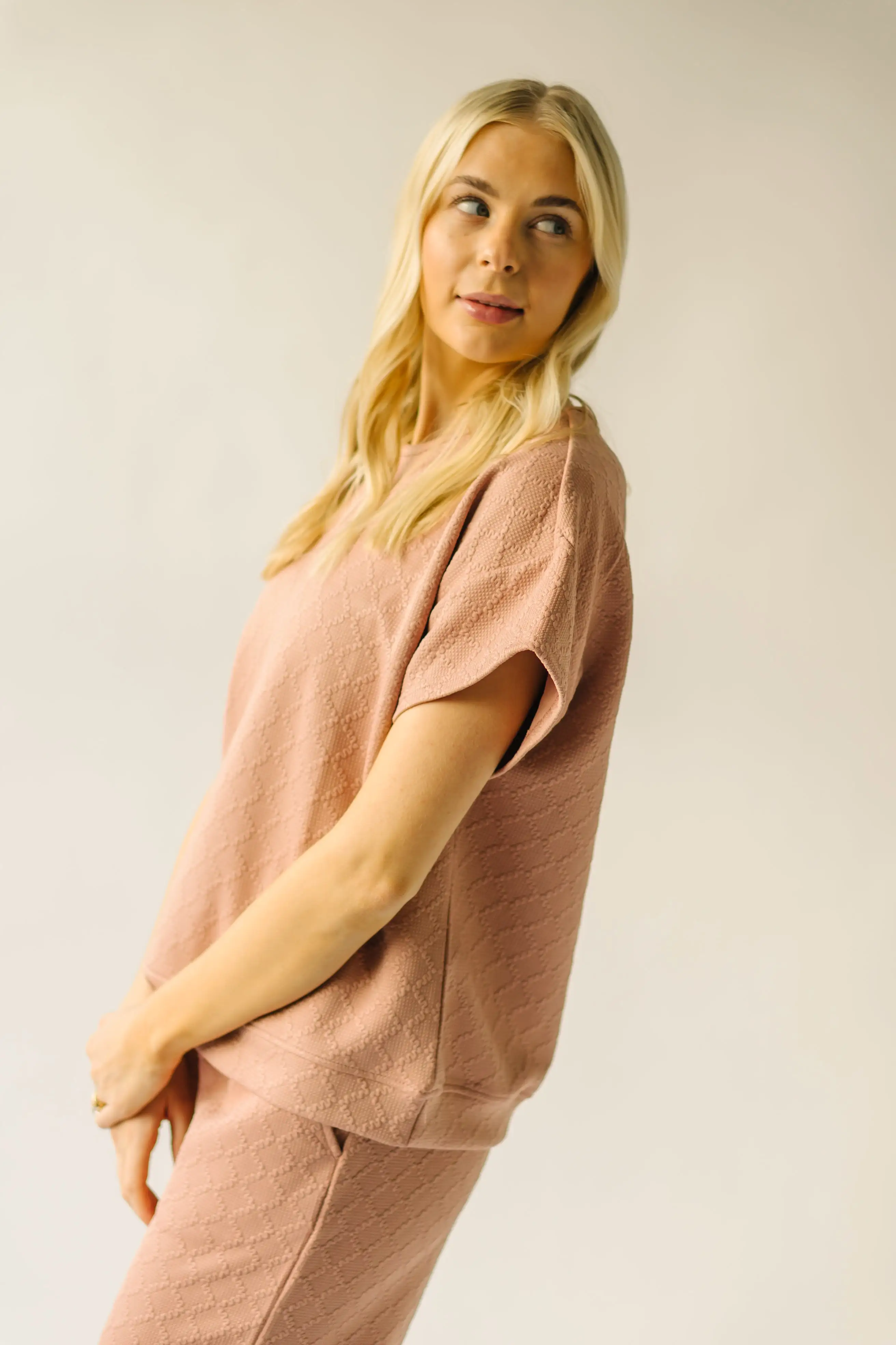 The Calista Textured Blouse in Dusty Pink