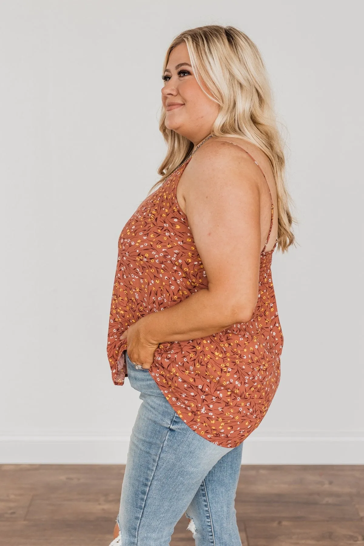 The Cutest Apple In The Orchard Floral Tank Top- Rust