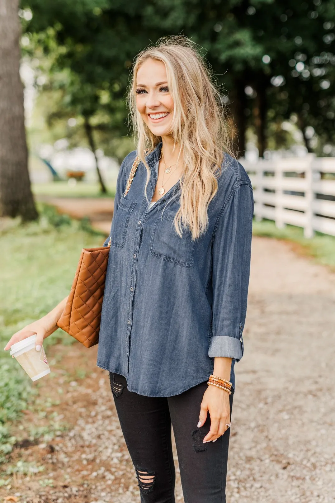 The Ultimate Chambray Top- Medium Wash