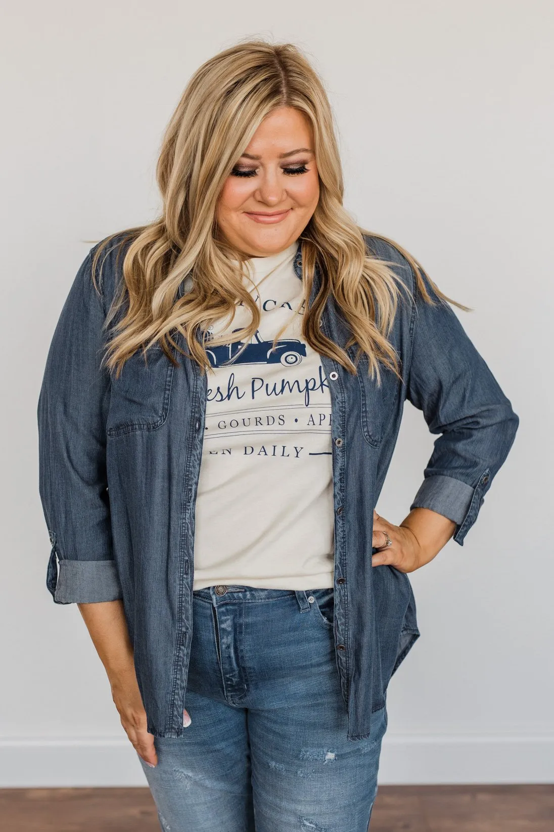 The Ultimate Chambray Top- Medium Wash