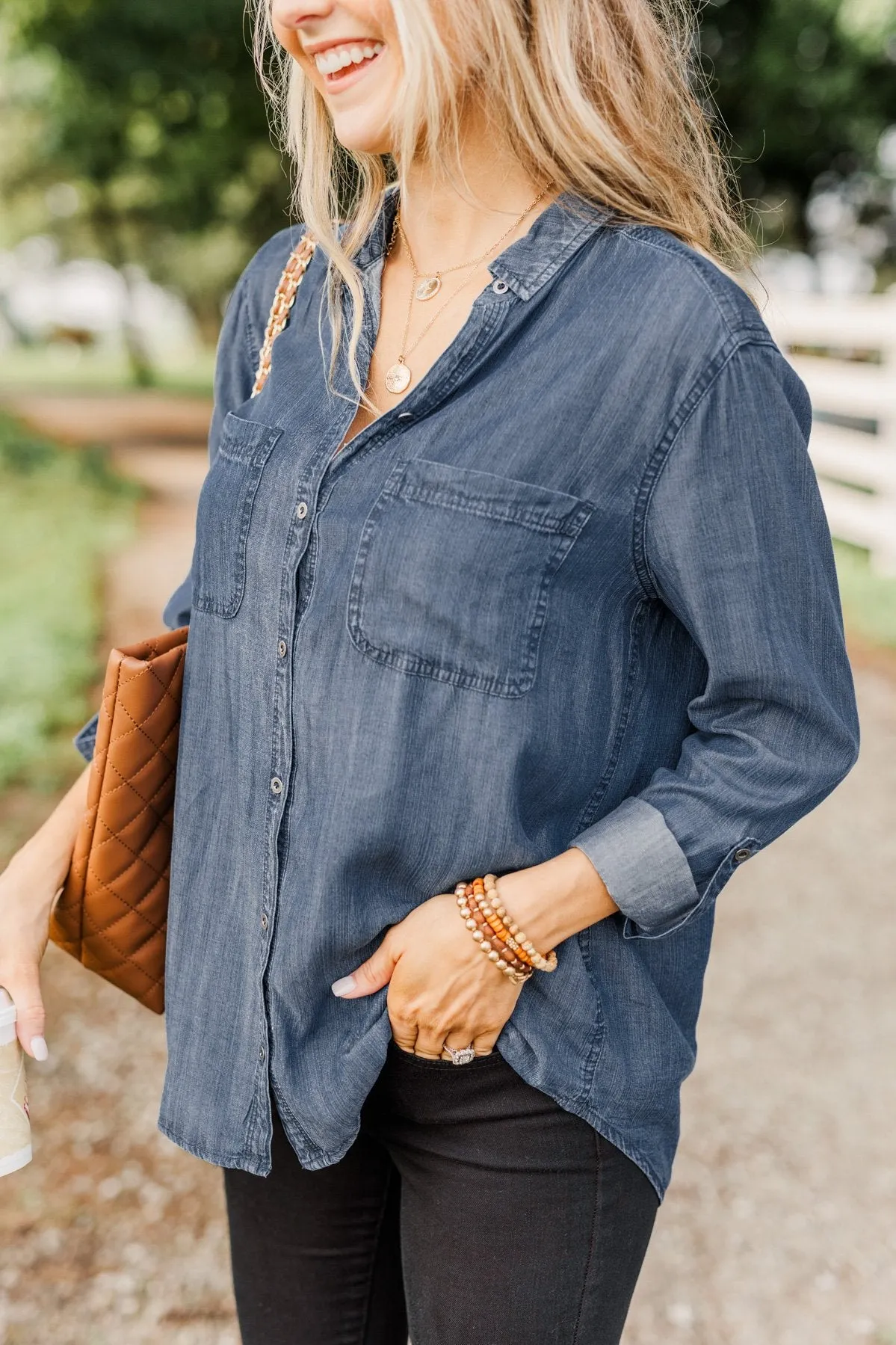 The Ultimate Chambray Top- Medium Wash