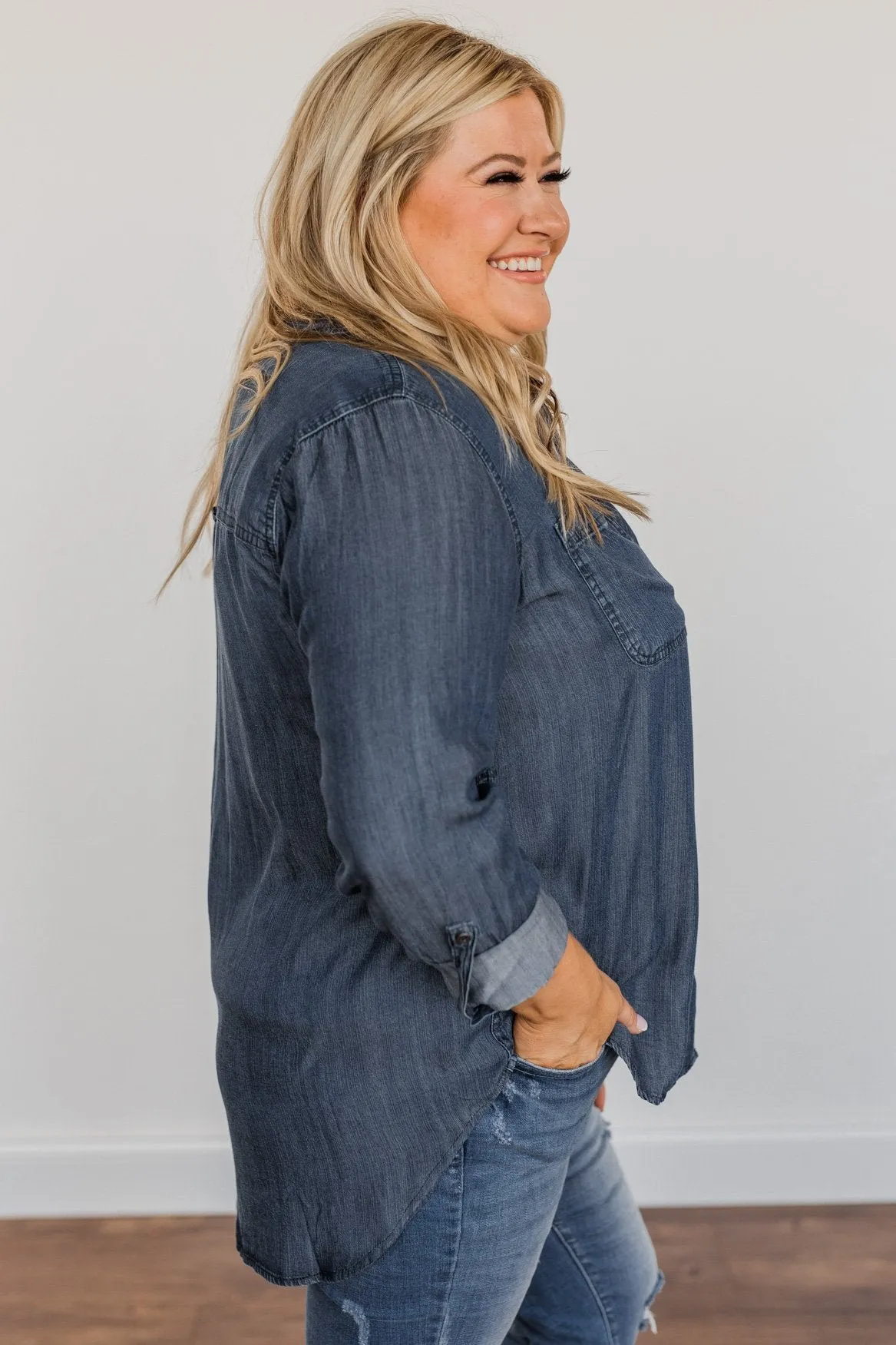 The Ultimate Chambray Top- Medium Wash