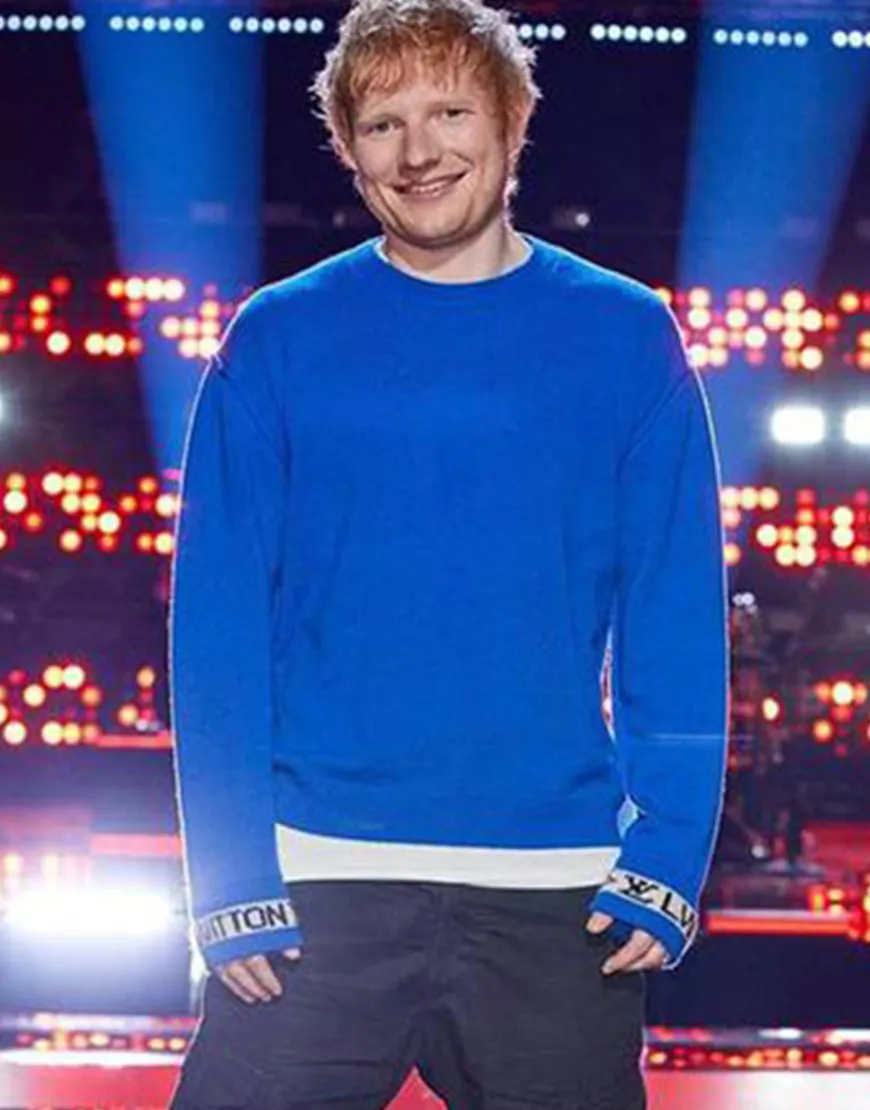 The Voice 2021 Ed Sheeran Blue Sweater | Blue Logo-Cuffed Sweater