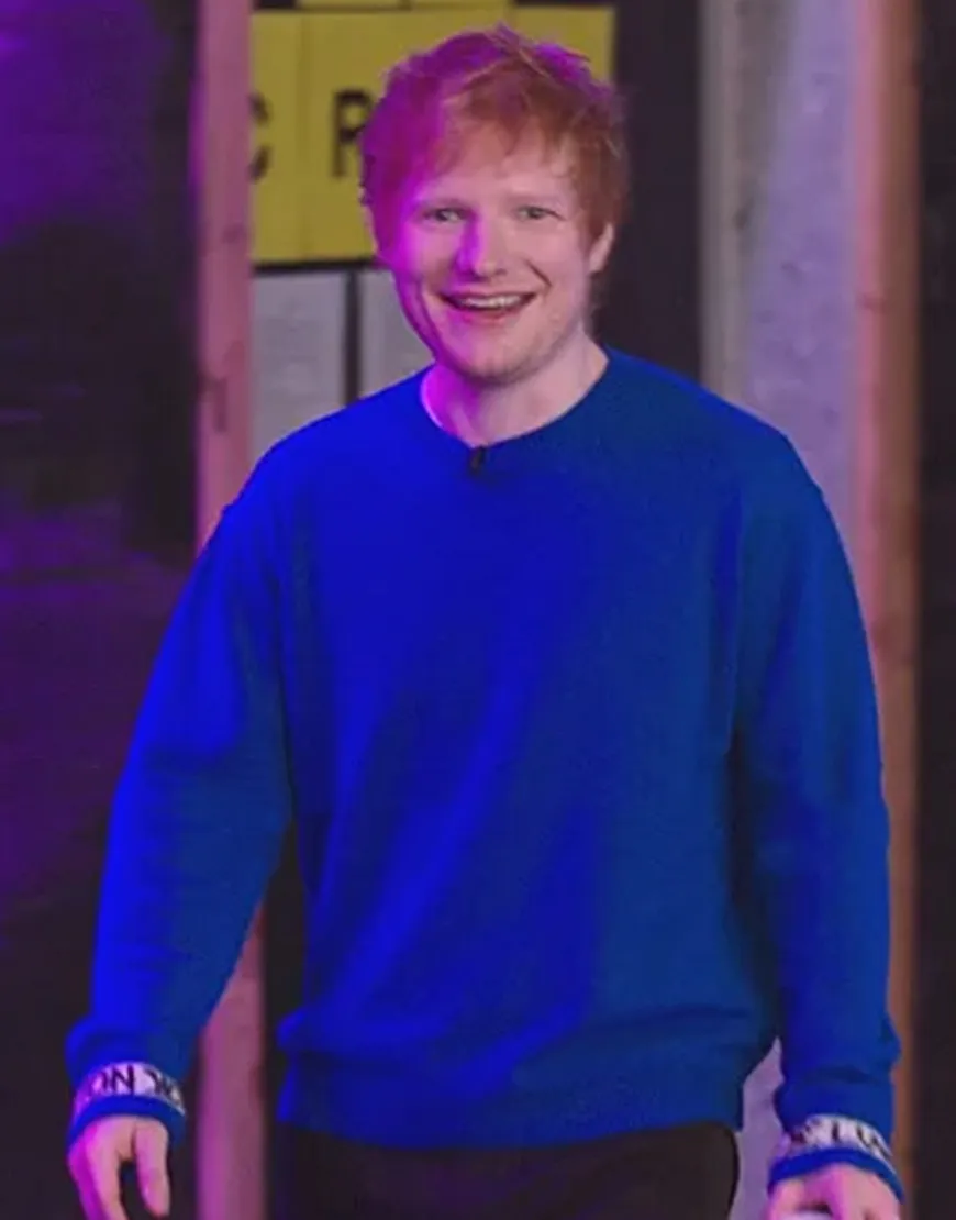 The Voice 2021 Ed Sheeran Blue Sweater | Blue Logo-Cuffed Sweater