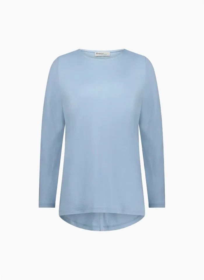 Vassalli Merino Long Sleeve Top with Back Button Placket - Iceberg