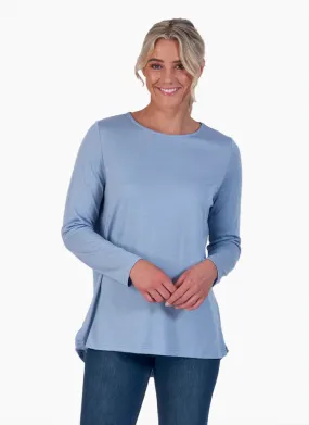 Vassalli Merino Long Sleeve Top with Back Button Placket - Iceberg