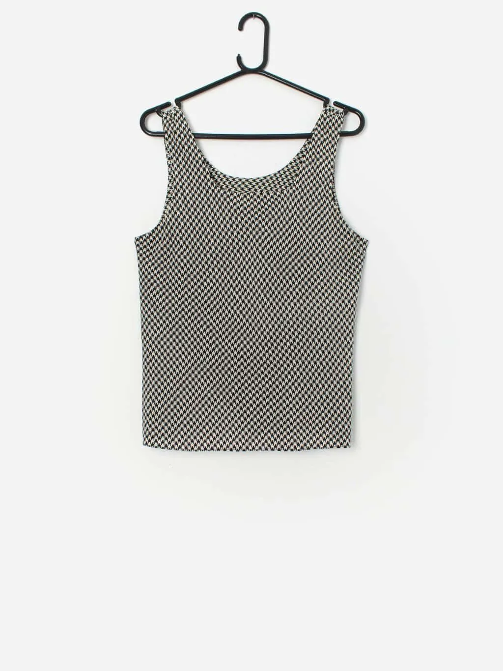 Vintage silk dogtooth vest top in black and white – Medium / Large