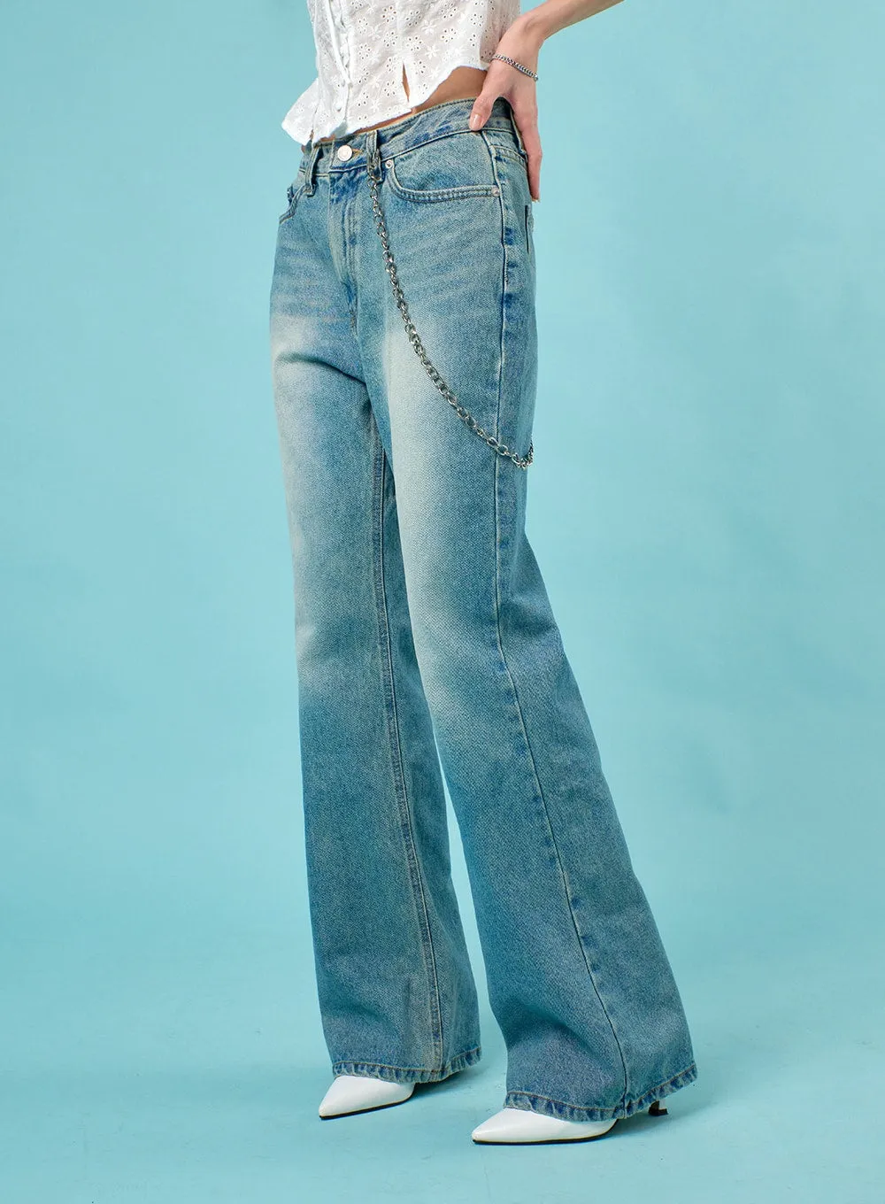 Washed Straight Leg Bootcuts Jeans IJ430