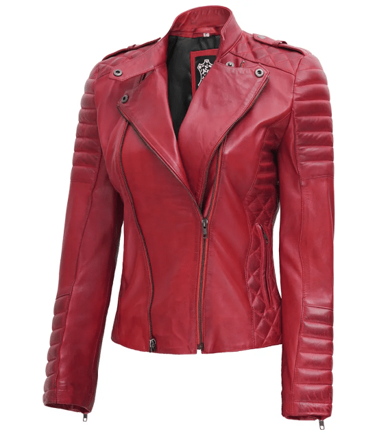 Women's Biker Asymmetrical Maroon Padded Leather Jacket