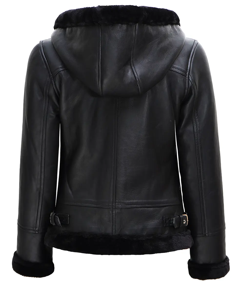 Women's Leather Hooded Shearling Jacket