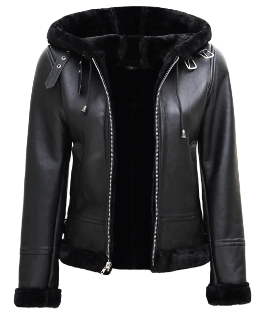 Women's Leather Hooded Shearling Jacket