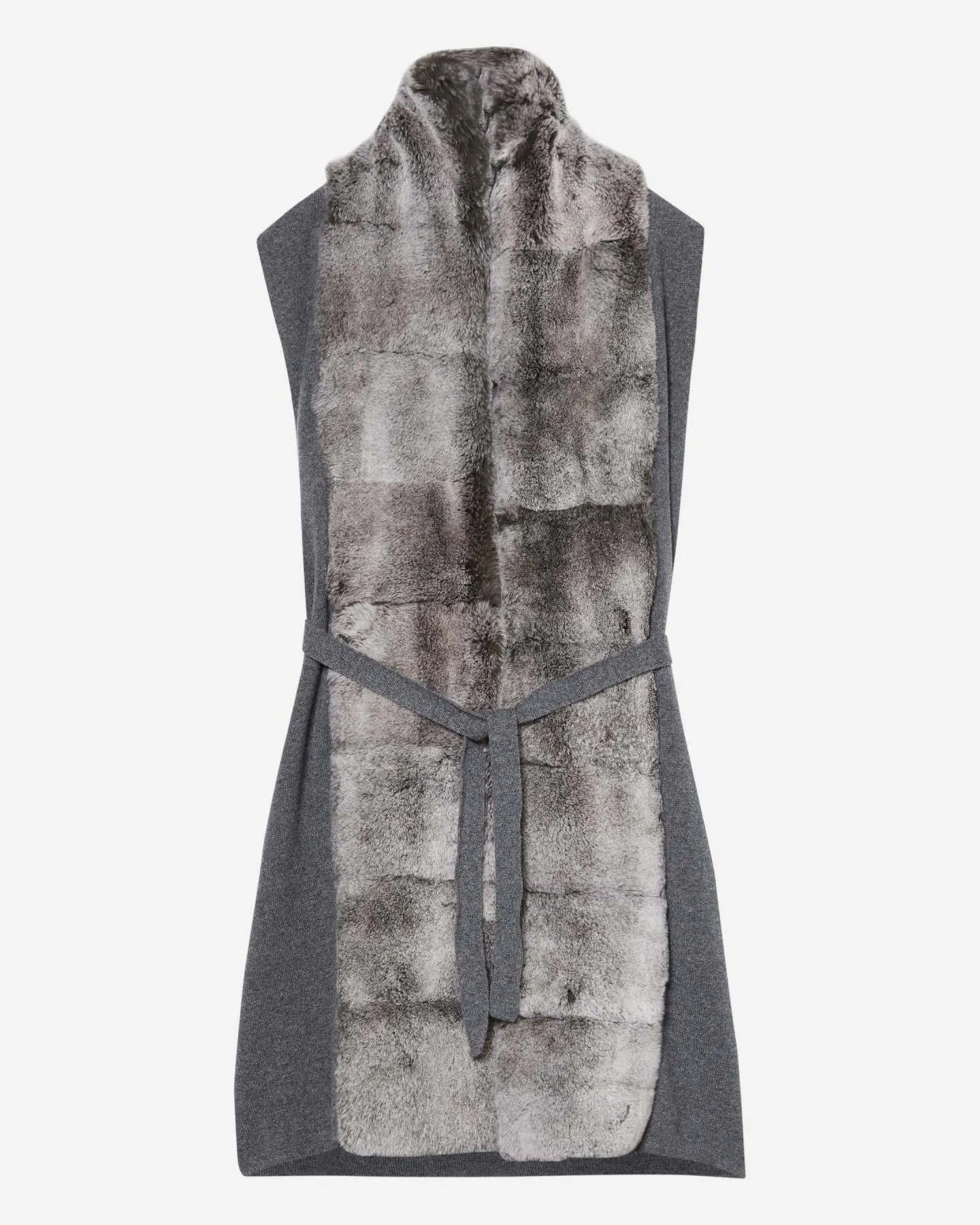 Women's Long Fur Placket Milano Gilet Elephant Grey