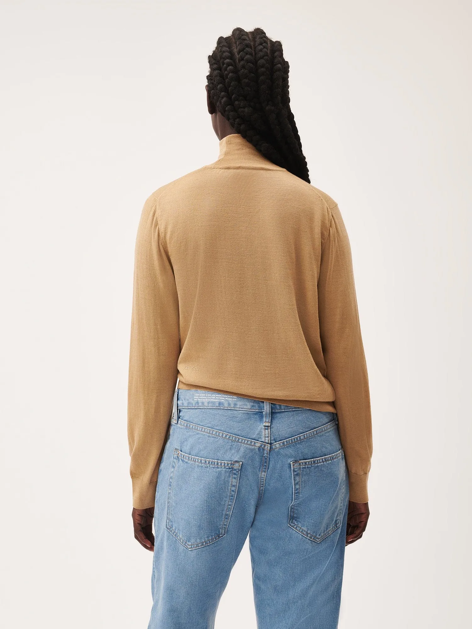 Women’s Regenerative Merino Wool Turtleneck Sweater—camel