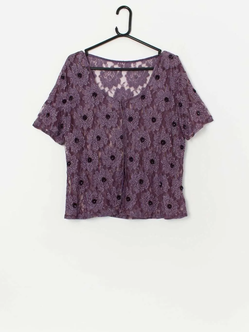 Y2K vintage purple beaded lace top with floral pattern – Medium / Large